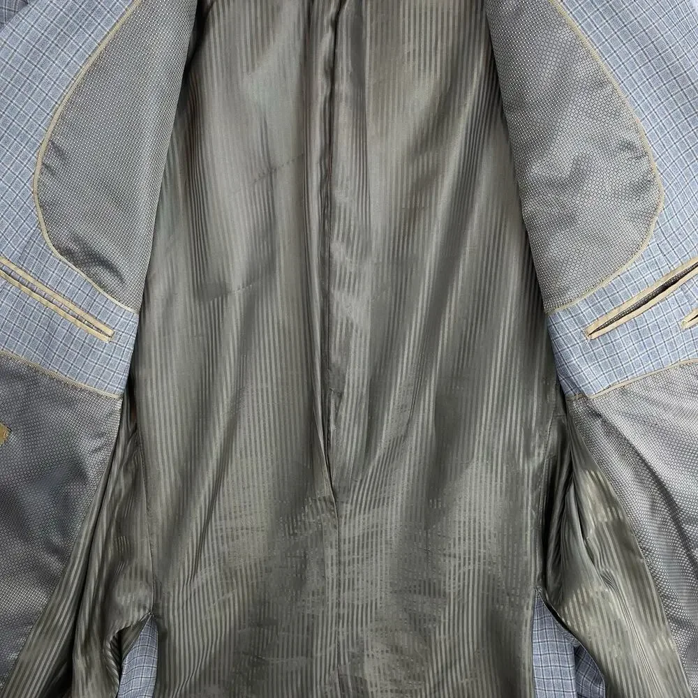 Bertolini Sport Coat Men's 48R Silk Wool Gray Plaid Super 140s Blazer Academia